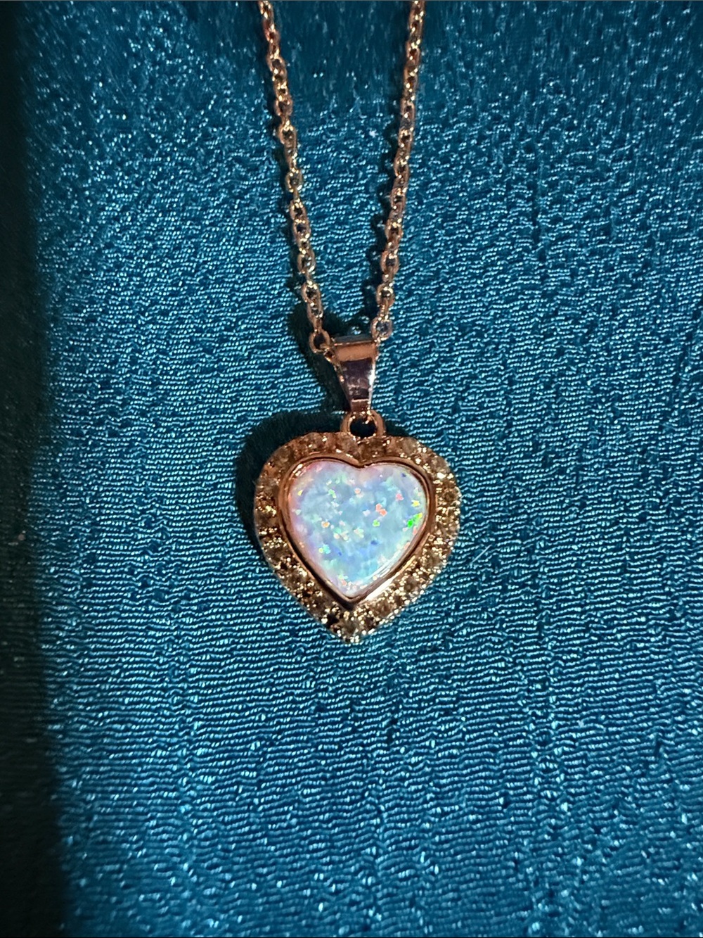 Heart Opal Pendant Necklace - Iridescent White and Gold